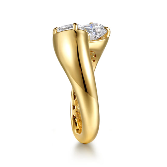 14K Yellow Gold Toi et Moi Pear Shape Diamond Engagement Ring angle 5