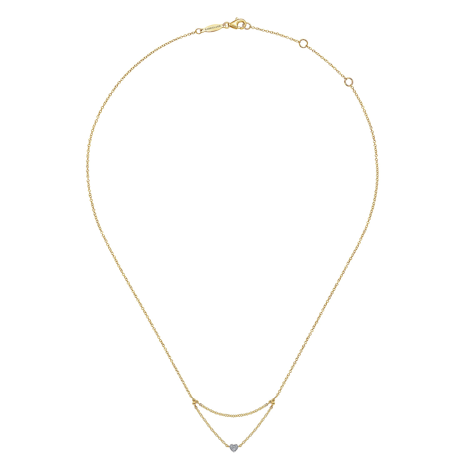 14K Yellow Gold Triangular Chain Necklace with Pavé Diamond Heart