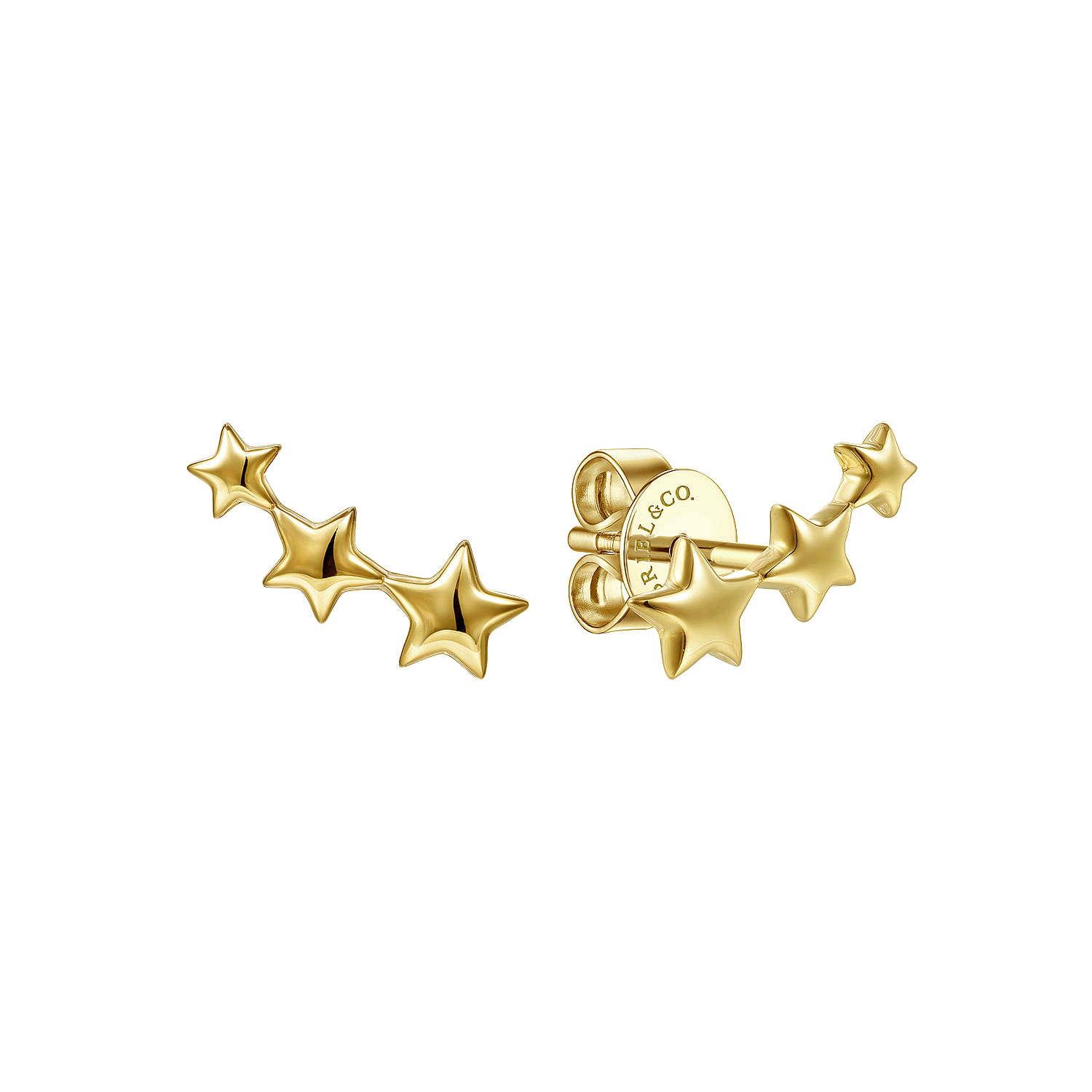 14K Yellow Gold Triple Graduating Stars Curved Stud Earrings