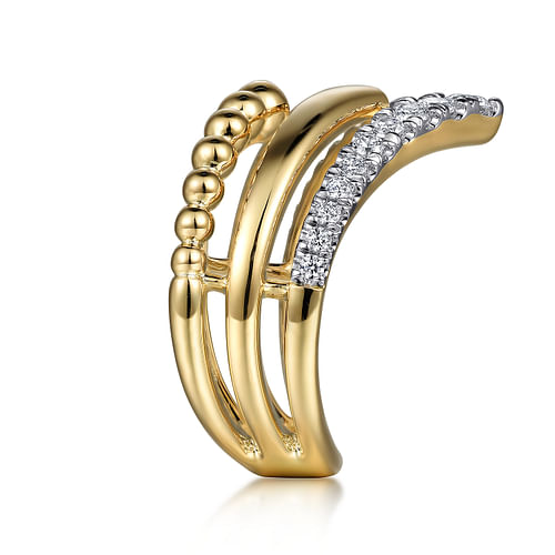 14K Yellow Gold Triple Row Bujukan Chevron Diamond Ring