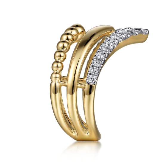 14K Yellow Gold Triple Row Bujukan Chevron Diamond Ring angle 4