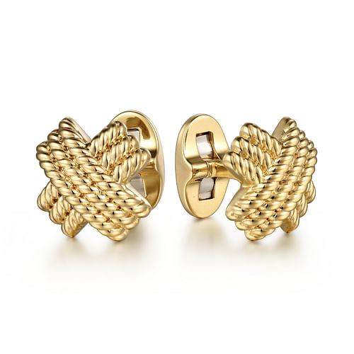 14K Yellow Gold Triple Row Twisted Rope X Cufflinks