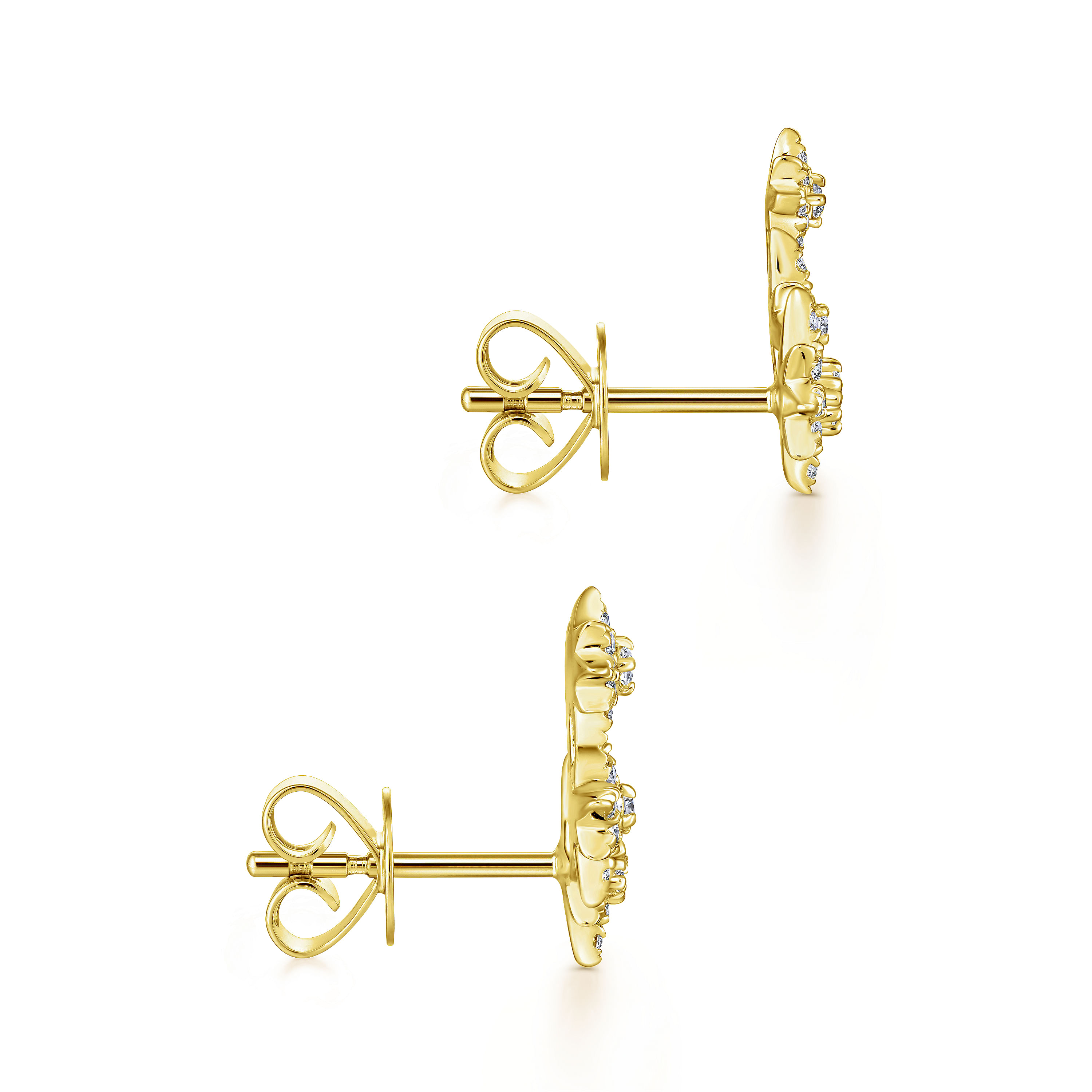 14K Yellow Gold Triple Star Curved Stud Diamond Earrings
