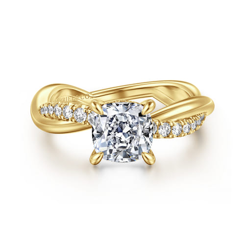 14K Yellow Gold Twisted Cushion Cut Diamond Engagement Ring