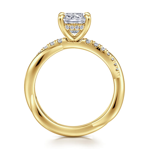 14K Yellow Gold Twisted Cushion Cut Diamond Engagement Ring