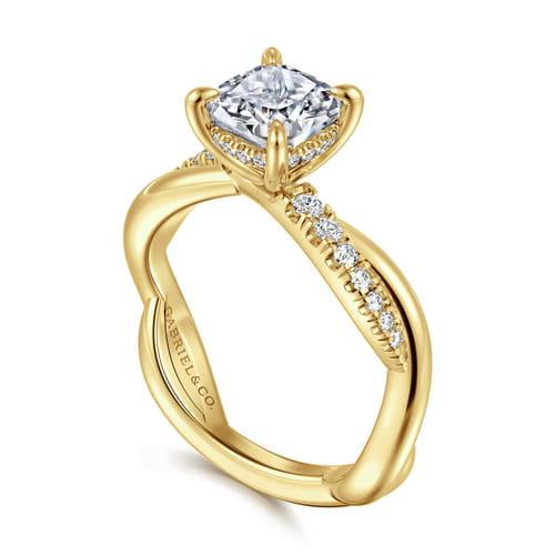 14K Yellow Gold Twisted Cushion Cut Diamond Engagement Ring