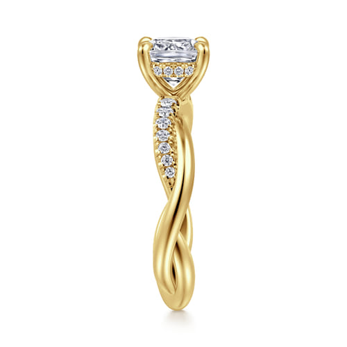 14K Yellow Gold Twisted Cushion Cut Diamond Engagement Ring