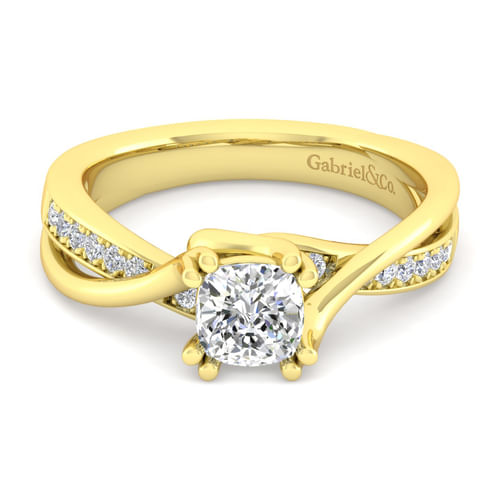 14K Yellow Gold Twisted Cushion Cut Diamond Engagement Ring