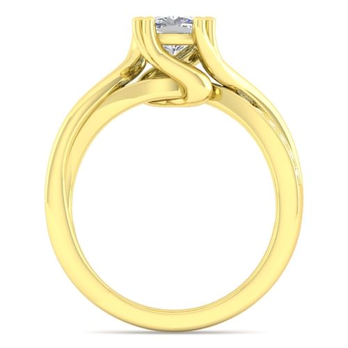 14K Yellow Gold Twisted Cushion Cut Diamond Engagement Ring