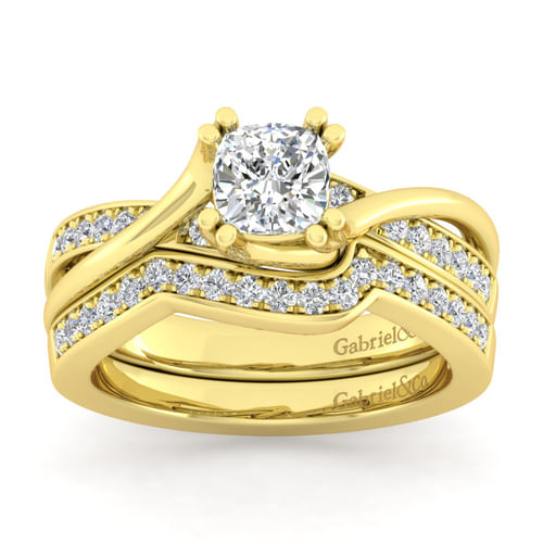 14K Yellow Gold Twisted Cushion Cut Diamond Engagement Ring