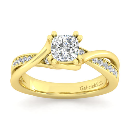 14K Yellow Gold Twisted Cushion Cut Diamond Engagement Ring