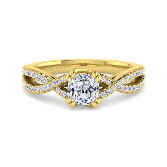 Gabriel - 14K Yellow Gold Twisted Cushion Cut Diamond Engagement Ring