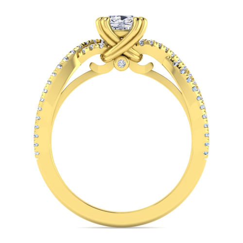 14K Yellow Gold Twisted Cushion Cut Diamond Engagement Ring