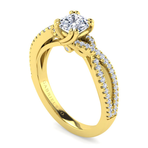 14K Yellow Gold Twisted Cushion Cut Diamond Engagement Ring
