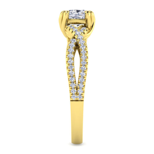 14K Yellow Gold Twisted Cushion Cut Diamond Engagement Ring