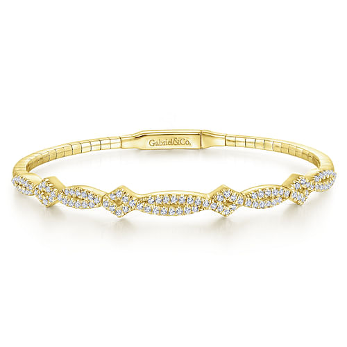 14K Yellow Gold Twisted Diamond Bangle