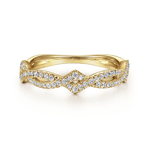 14K Yellow Gold Twisted Diamond Stackable Ring