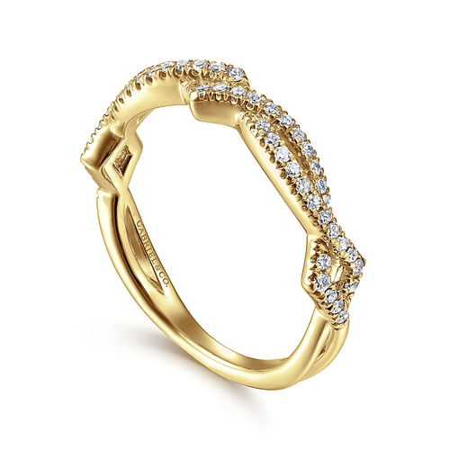 14K Yellow Gold Twisted Diamond Stackable Ring