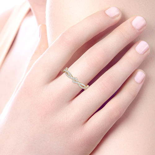 14K Yellow Gold Twisted Diamond Stackable Ring