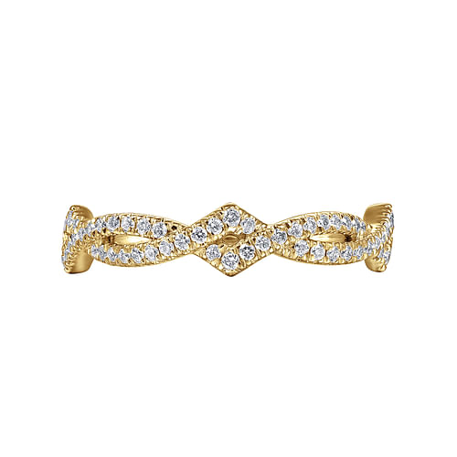 14K Yellow Gold Twisted Diamond Stackable Ring