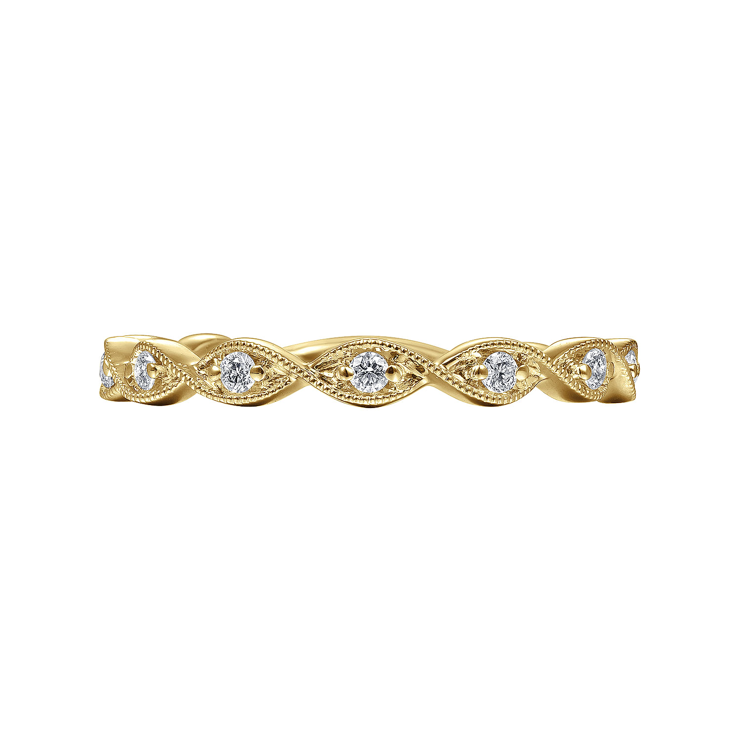 14K Yellow Gold Twisted Diamond Stackable Ring