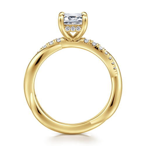 14K Yellow Gold Twisted Emerald Cut Diamond Engagement Ring
