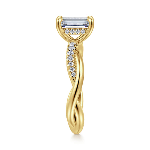 14K Yellow Gold Twisted Emerald Cut Diamond Engagement Ring