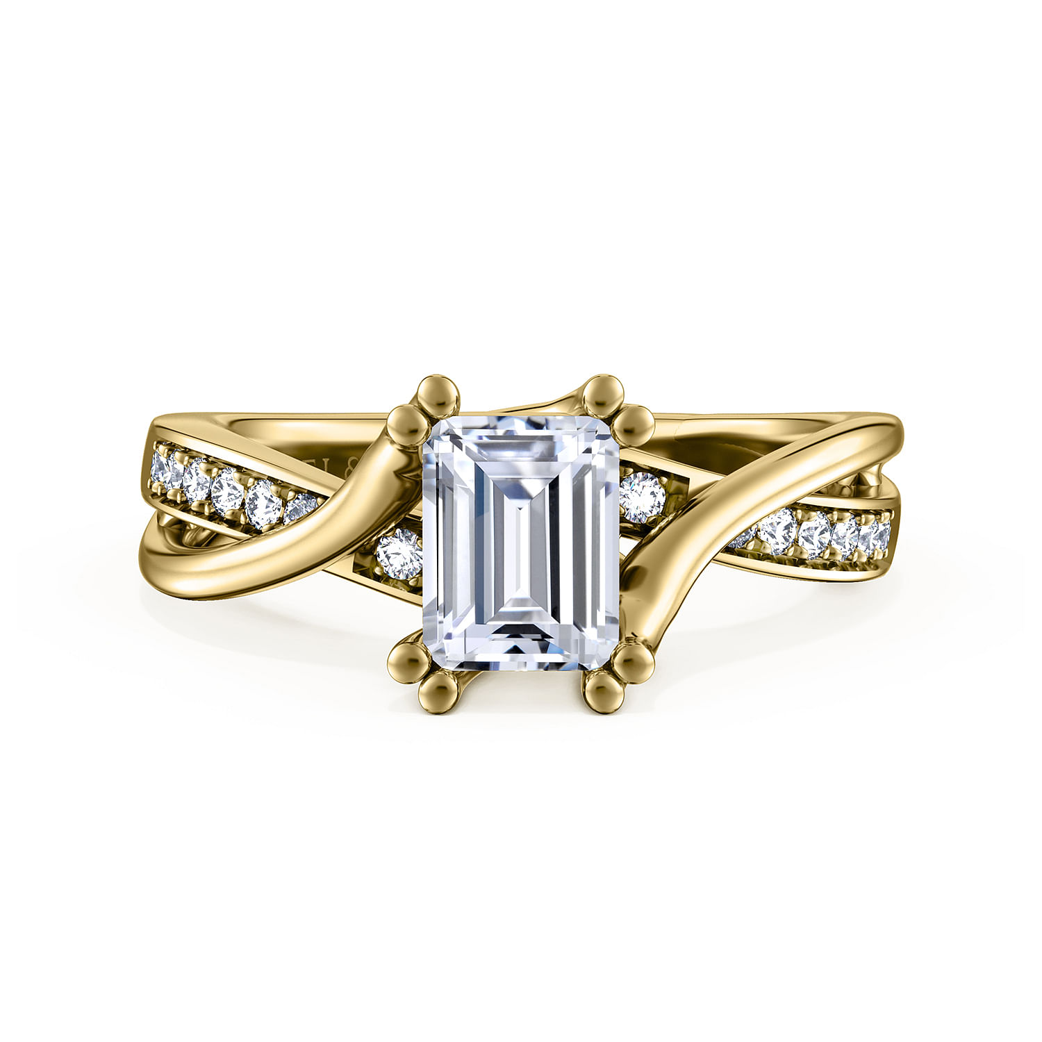 14K Yellow Gold Twisted Emerald Cut Diamond Engagement Ring