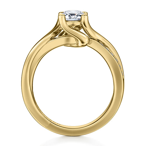 14K Yellow Gold Twisted Emerald Cut Diamond Engagement Ring