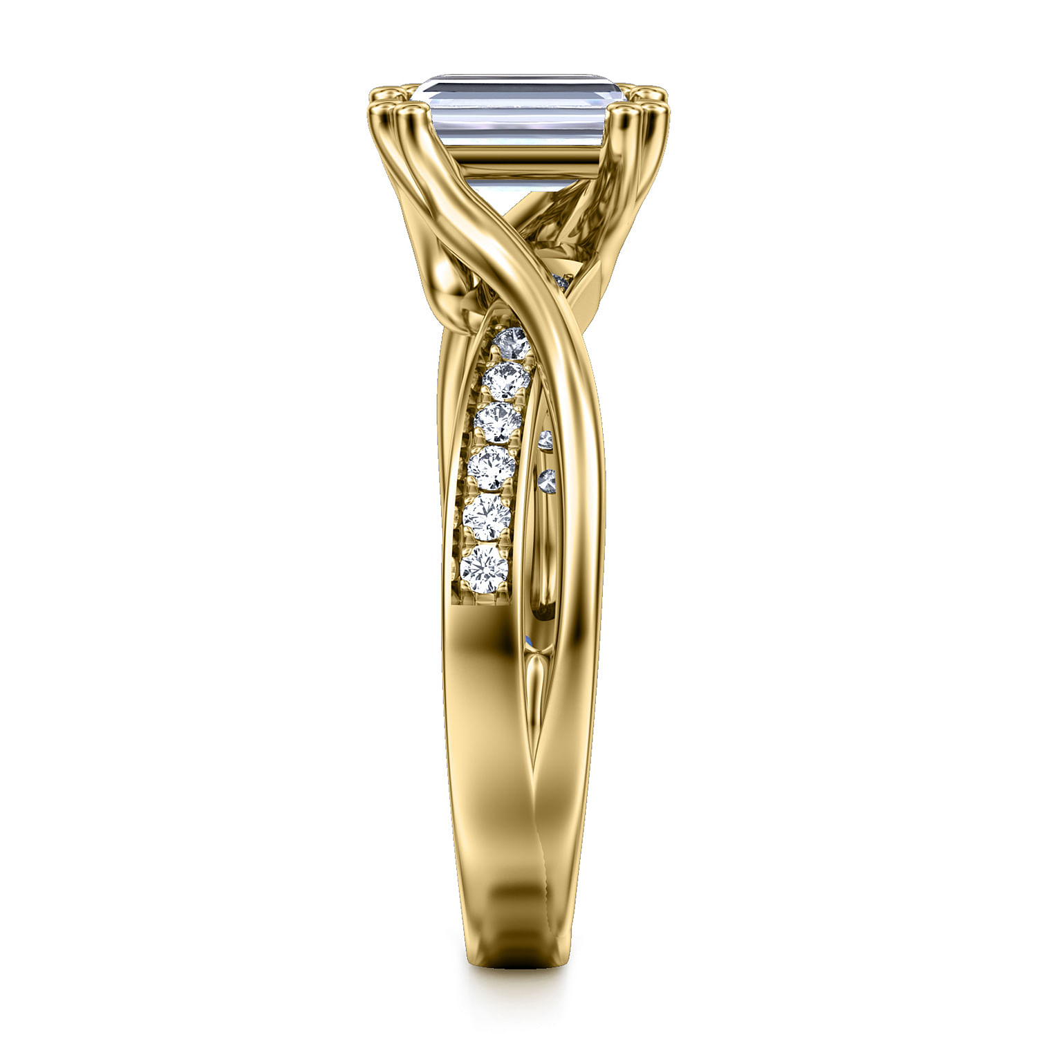 14K Yellow Gold Twisted Emerald Cut Diamond Engagement Ring