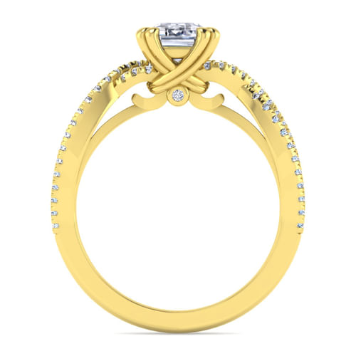 14K Yellow Gold Twisted Emerald Cut Diamond Engagement Ring