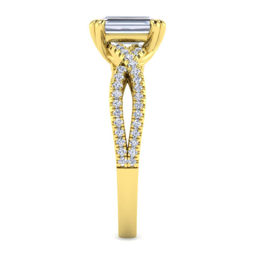 14K Yellow Gold Twisted Emerald Cut Diamond Engagement Ring