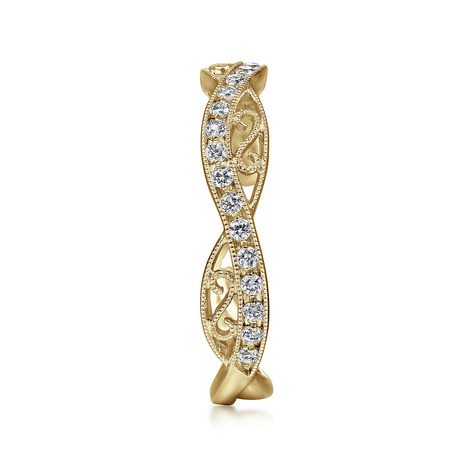 14K Yellow Gold Twisted Filigree Diamond Stackable Ring