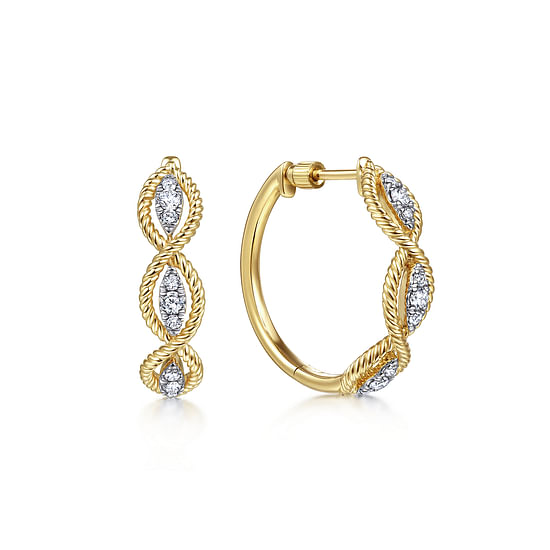 Gabriel - 14K Yellow Gold Twisted Layered 20mm Diamond Hoop Earrings