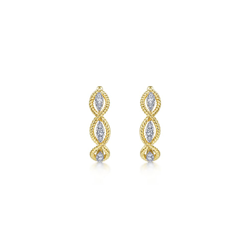 14K Yellow Gold Twisted Layered 20mm Diamond Hoop Earrings