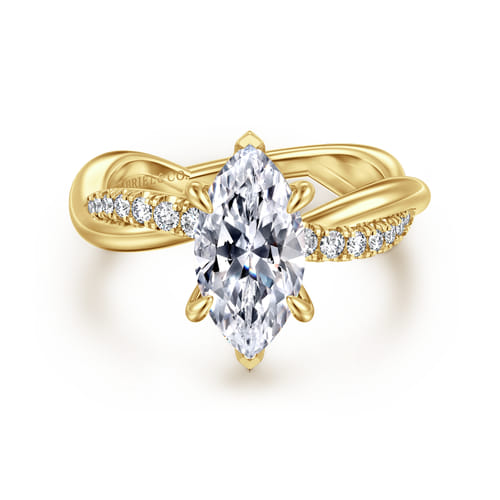 14K Yellow Gold Twisted Marquise Shape Diamond Engagement Ring