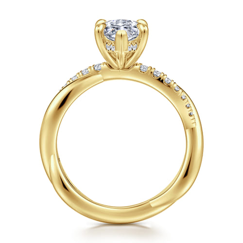 14K Yellow Gold Twisted Marquise Shape Diamond Engagement Ring