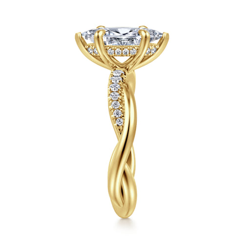 14K Yellow Gold Twisted Marquise Shape Diamond Engagement Ring
