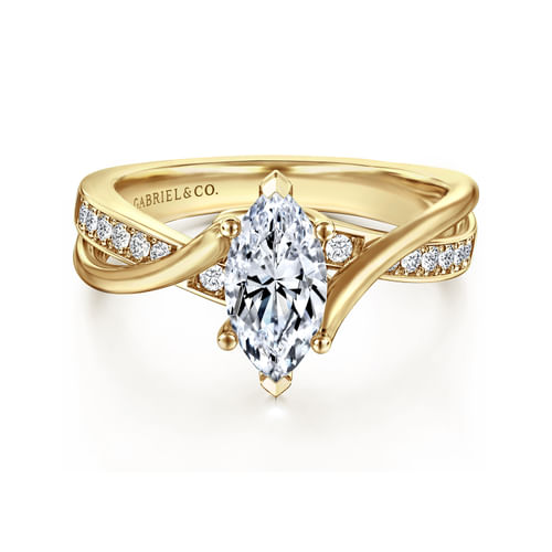 14K Yellow Gold Twisted Marquise Shape Diamond Engagement Ring