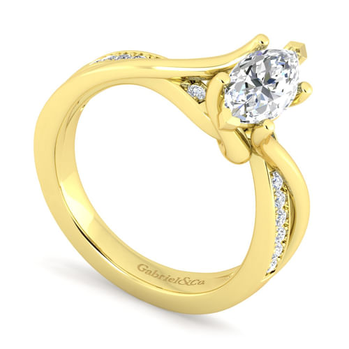 14K Yellow Gold Twisted Marquise Shape Diamond Engagement Ring