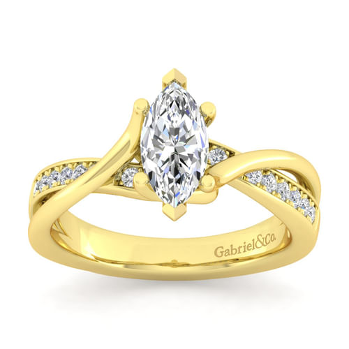 14K Yellow Gold Twisted Marquise Shape Diamond Engagement Ring