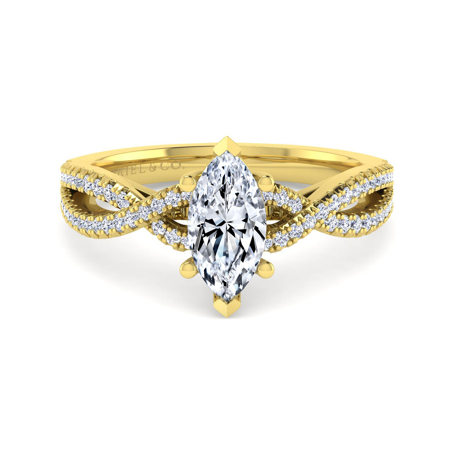 14K Yellow Gold Twisted Marquise Shape Diamond Engagement Ring