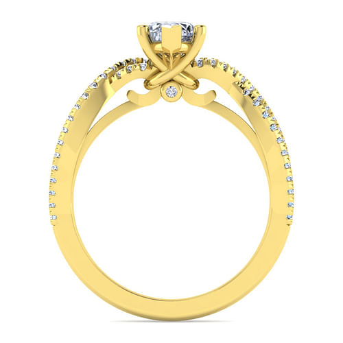 14K Yellow Gold Twisted Marquise Shape Diamond Engagement Ring