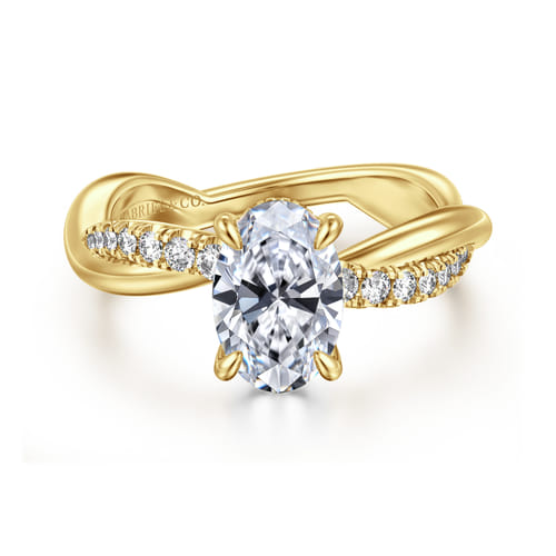 14K Yellow Gold Twisted Oval Diamond Engagement Ring