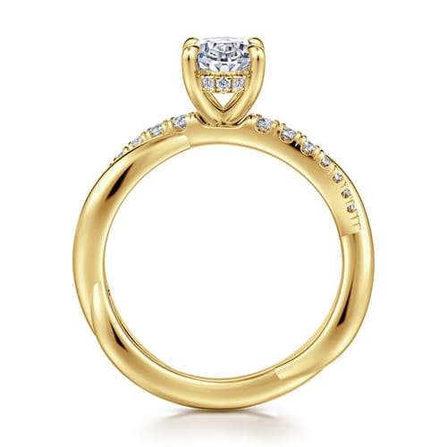 14K Yellow Gold Twisted Oval Diamond Engagement Ring