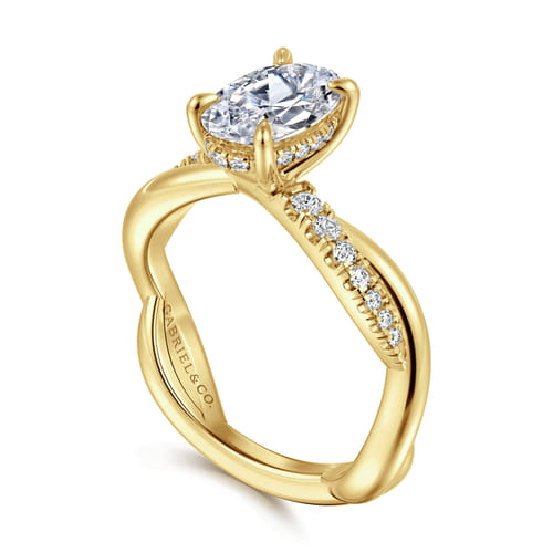 14K Yellow Gold Twisted Oval Diamond Engagement Ring