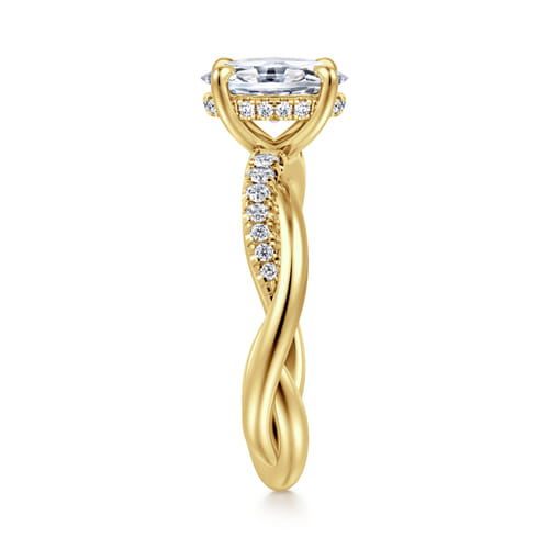 14K Yellow Gold Twisted Oval Diamond Engagement Ring
