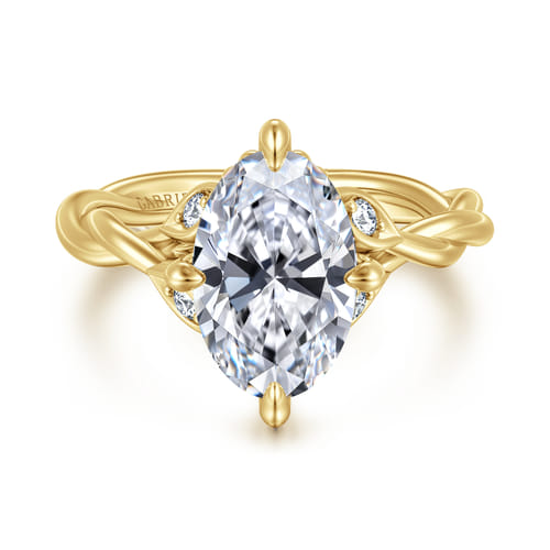 14K Yellow Gold Twisted Oval Diamond Engagement Ring