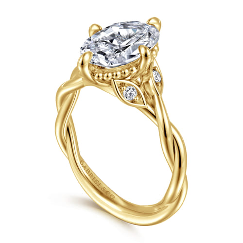 14K Yellow Gold Twisted Oval Diamond Engagement Ring