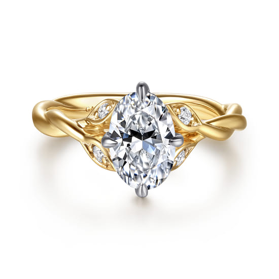 Gabriel - 14K Yellow Gold Twisted Oval Diamond Engagement Ring